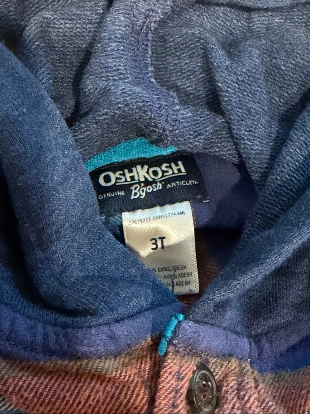 Oshkosh Striped Hooded Button-Front Shirt Jacket in Blue and Rust Sz 3T